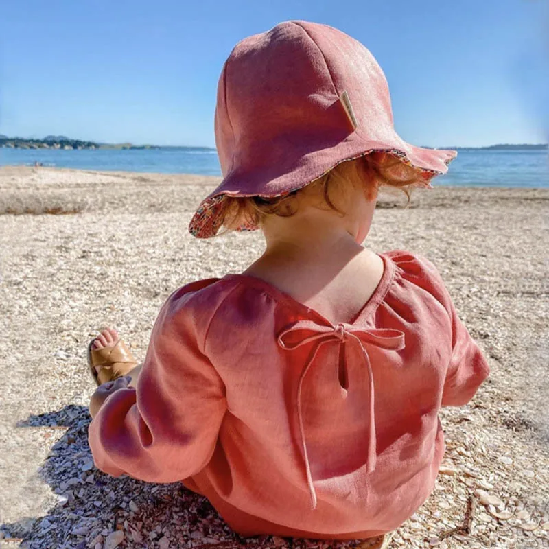 

Summer Thin Outdoor Sun Protection Bucket Hat Baby Girls Kids Cute Floral Print Double Sided Panama Caps Fordable Wide Brim Cap
