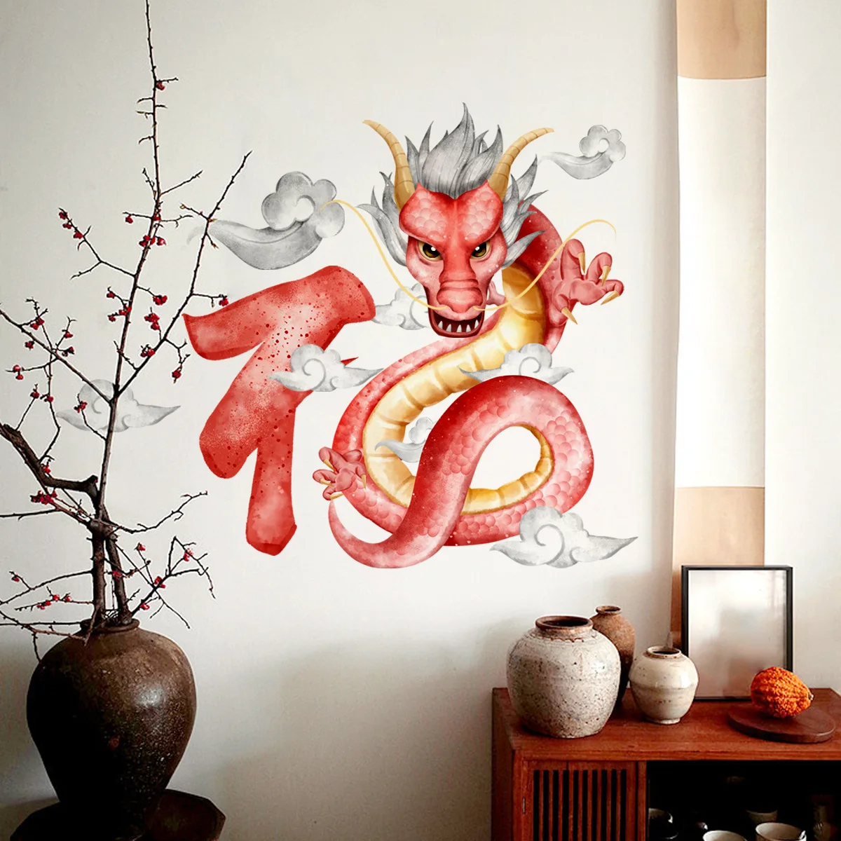 2pcs Creative Year Of The Dragon 2024 Background Decorative Wall Stickers Personalized New Year Stickers Wall Stickers Ms8599