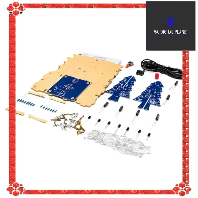 RGB LED Flashing Christmas Tree DIY Kit+Case Electronics Soldering Colorful 3D Xmas Tree DIY Kit For Soldering Practice
