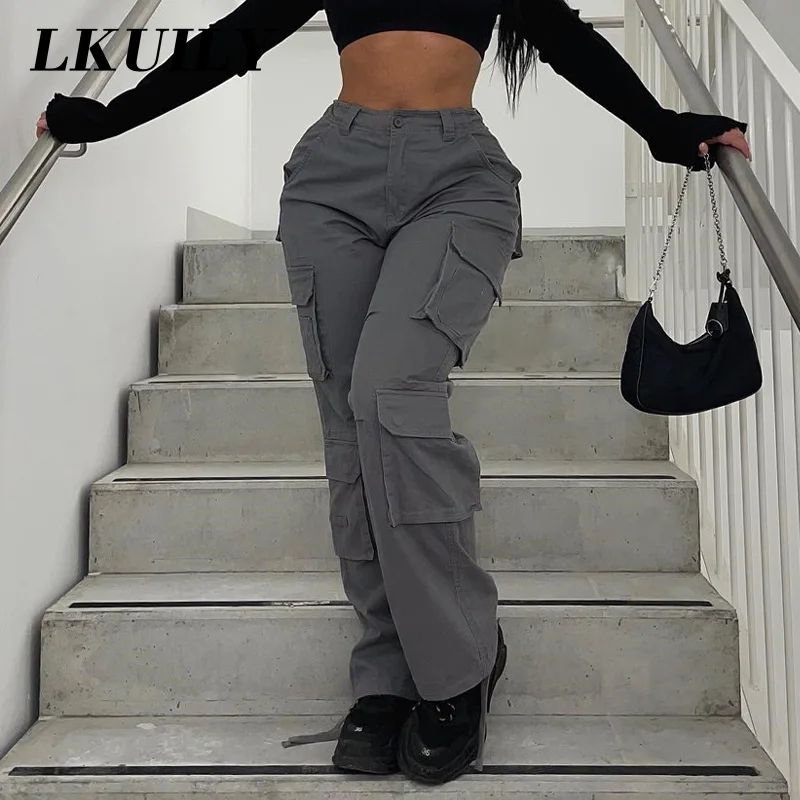 Rapwriter Y2k Khaki Denim Pants Baggy Cargo Pants For Women Low Waisted  Straight Pants Casual Denim Pants Harajuku Streetwear - Jeans - AliExpress