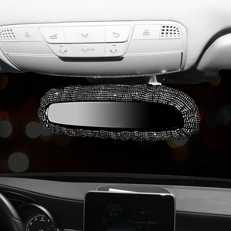 Bling Rhinestone Rear View Mirror Cover With Crystal Diamonds Elastic Glitter Car Rear View