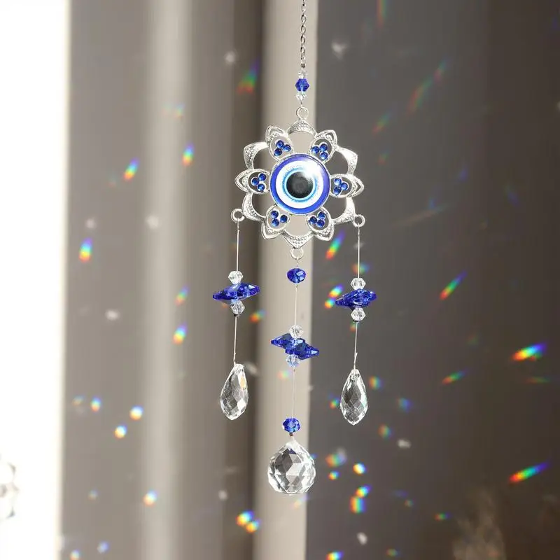 Aesthetic Evil Eye Sun Catcher Window Rainbow Art Ornament Flower Shape Rainbow Art Ornament Crystal Prism Decor For Garden Tree