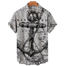 Chemises hawaïennes à manches courtes pour hommes, vêtements de plage décontractés à la mode, séchage rapide, grande taille, imprimé ancre, 2022, S 5XL 