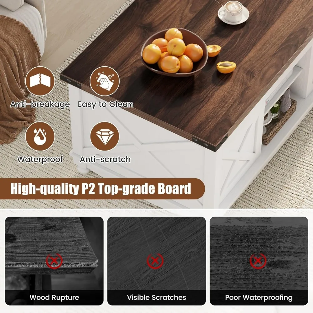 48" Coffee Table Farmhouse Lift Top Table with Lifting Top Storage Coffee Table 3
