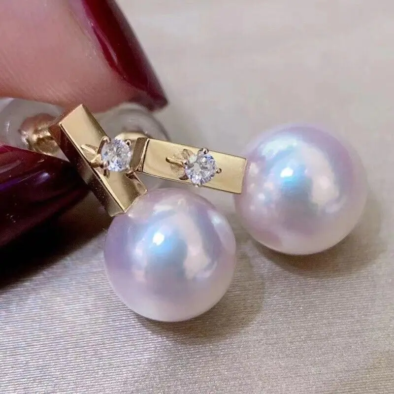 

Large quantity of AAAAA 8-9mm circular natural South China Sea white pearl earrings 925S
