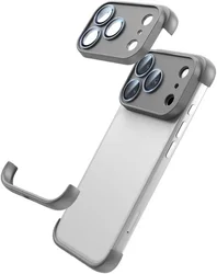 Sleek Orange Frameless Corner Case with Camera Lens Protector - iPhone 15 Plus (Titanium Gray)