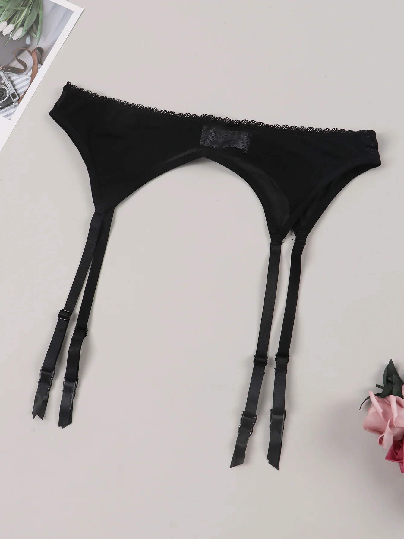 Description Picture 3 of itemSexy Mesh Transparent Solid Suspenders Sheer See-through Garter Belts for Women Black Beige Garters S-XL