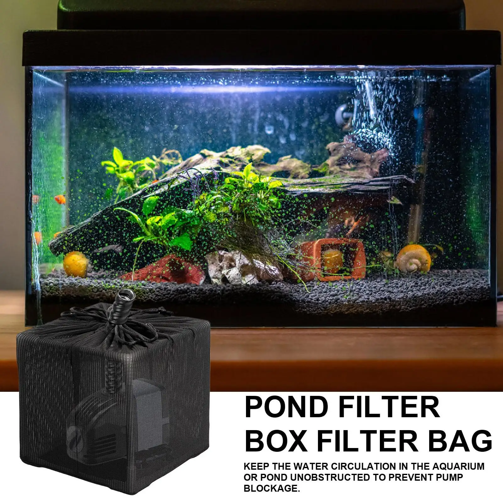 Pond Pump Bag Mesh Filter Bag Anti-Clogging Cover with Drawstring Fine Mesh Screen for Garden Aquarium Fountain Outdoor Backyard