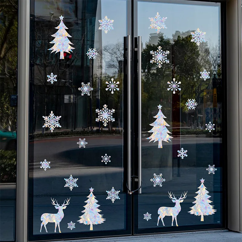 Pegatinas Navidad Para Ventanas, Pegatinas Navideñas Para Ventanas De Cristal, Reutilizables Diseño De Copo De Nieve, Reno, Papá Noel, árbol De Papá Noel Para Decoración De Navidad
