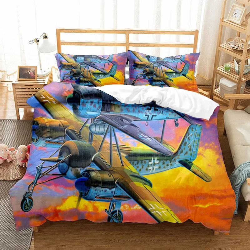 Flugzeug-Kampfflugzeug-Bettbezug, King-/Queen-Size-Bett, fliegendes Kampfflugzeug-Bettwäsche-Set für Kinder, Teenager, Jungen, moderner cooler Flugzeug-Bettbezug – Detail 18