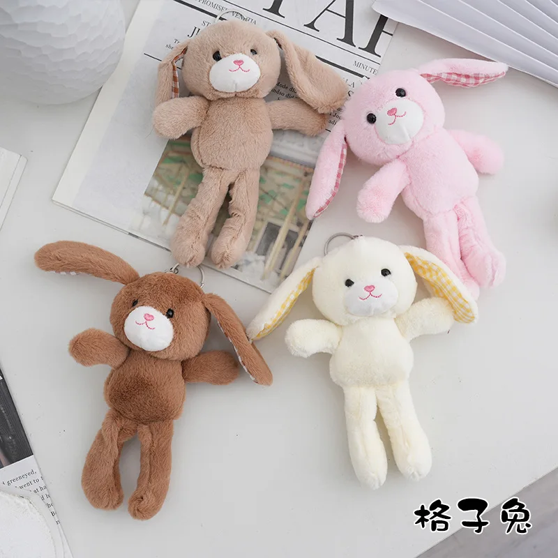

60pcs/lot Wholesale Freeshipping Plaid Rabbit Plush Toy Keychain Doll Hanger Backpack Ornaments Stuffed Gift Key Chain Pta340