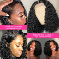 13x4 vague profonde bouclés Bob perruque cheveux humains Transparent dentelle frontale Perruques sans colle vague d'eau dentelle Perruque Perruques Cheveux Humains 4