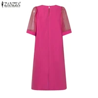 ZANZEA Women Vintage Vestidos Solid Mesh Patchwork Sundress Casual Summer Mini Dress Party Ruffle Short Sleeve Loose Dresses - Image 5