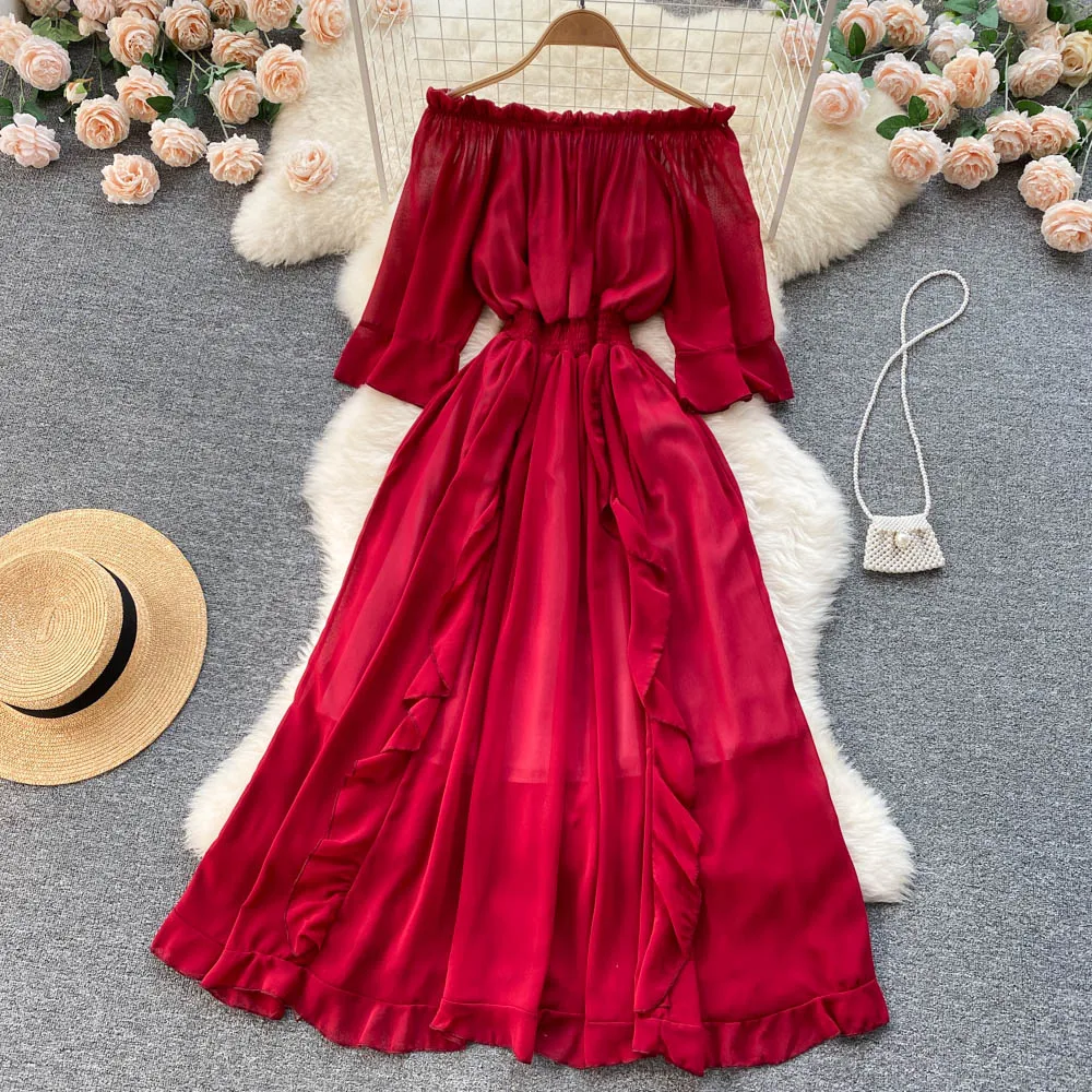 Elastic French Style Vacation Beach Summer Dress 