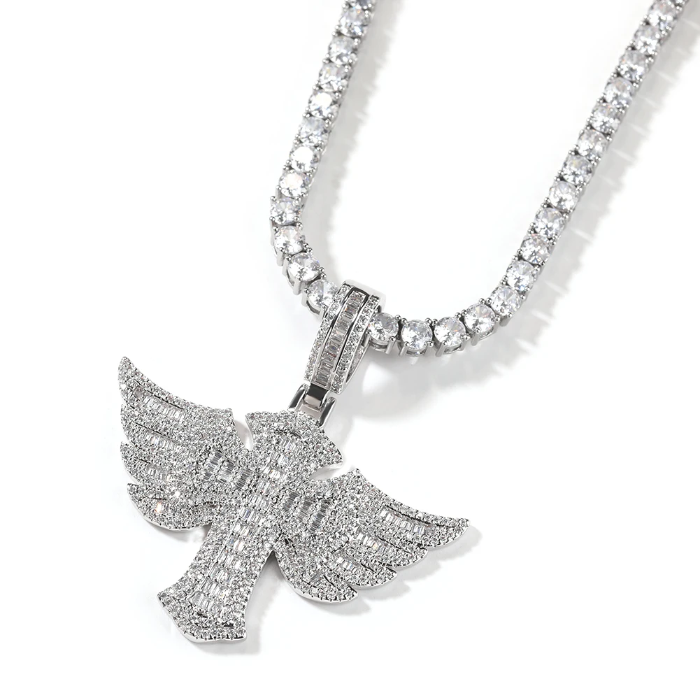 Uwin Cross Wing Pendant Necklace for Women Men Iced Out Cubic Zircon Personalized Fashion Hip Hop Jewelry Gifts