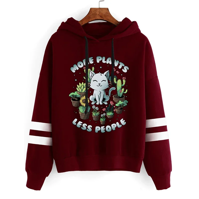 

Girl’s Graphic Hoodies More Plants Less People Plants Surround Cat Women Long Sleeves Cute Cat Oversize High Street Basics Hoody