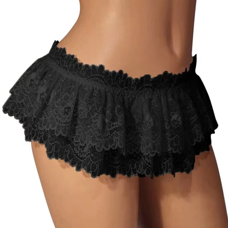 Women Sexy Lace Panties Ruffle Trim Lingerie Briefs Soft Comfortable Briefs Lolita Pink White Black