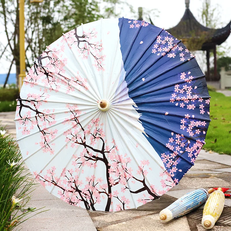 

OilPaper Waterproof Car Umbrella Shade Rain Proof And Sun Proof Men's Women's Umbrella Rain Vintage Parasol Japan Cherry Bloom