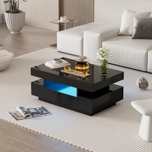 Table basse Table de salon Table basse rectangulaire moderne haute brillance Table basse rectangulaire Table à thé rangement salon 1