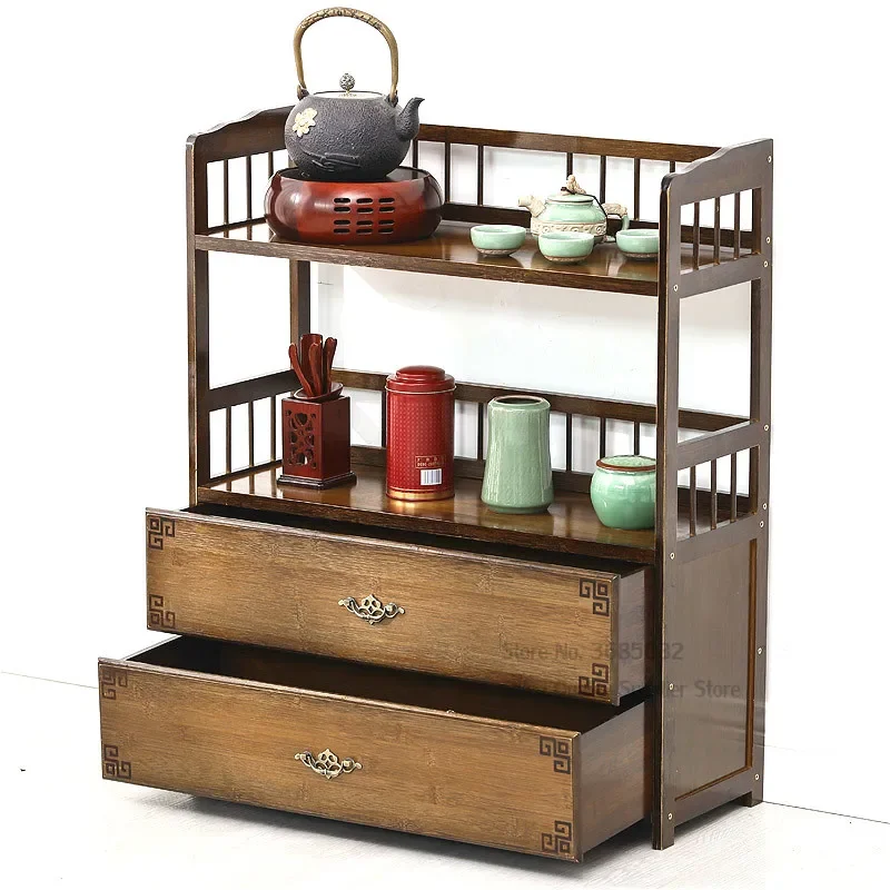 Natural Bamboo Sofa Side Table, Compact Tea Cabinet, Small Coffee Table, Versatile Tea Rack, Phone Corner Shelf