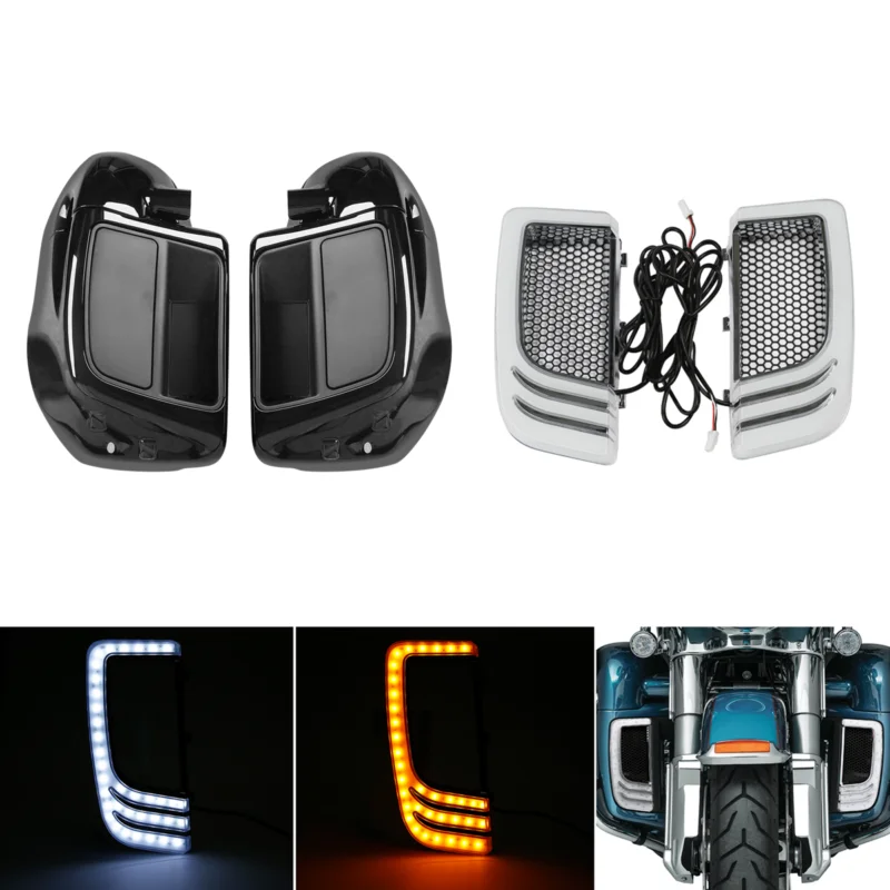 

Motorcycle Lower Vented Fairing 6.5" Speaker Pod Turn Light For Harley Touring Road King 2014-2022