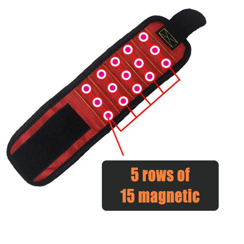 BINYATOOLS Braccialetto Magnetico Per Lavoro - 9 Magnetì Neodimio Per Viti E Utensili