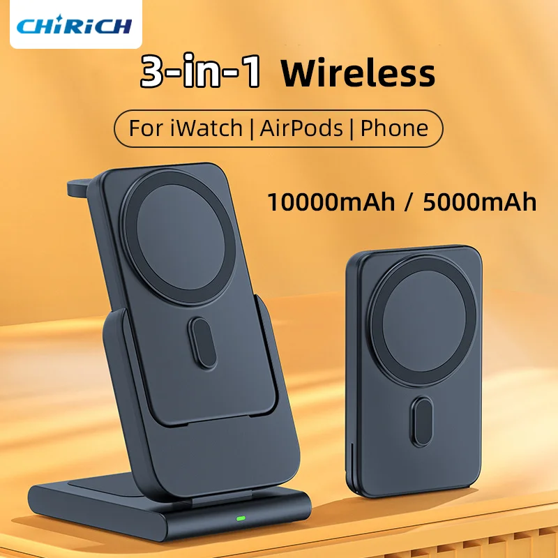 Power Bank,5000mAh 3 in 1 Wireless Charger for Apple Watch 10000mAh Magnetic Power Bank for iPhone Airpods