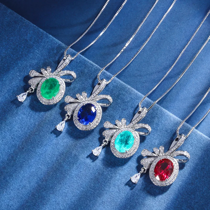 

Charms 8mm Sapphire Gemstone Bow Water Droplet Creativity Pendant Butterfly Necklace for Women Designer Jewelry Mothers Day Gift