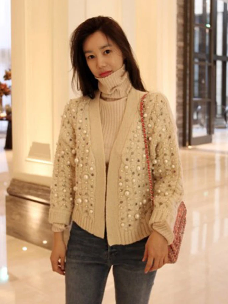 Pearl Embellished Cardigan Sweater | Jewel Embellished Cardigan Sweater -  Autumn - Aliexpress