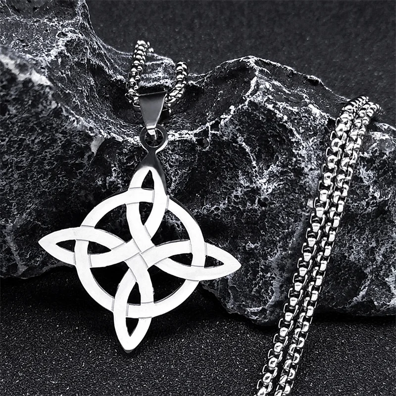 unift Collana di Nodo Della Strega per le Donne in Acciaio Inox Scavare Nodo Celtico Con Goccia a Forma di Ametista Colorata Collana di Cristallo Ciondolo Wiccan Symbol Gioielli Regali (Ametista