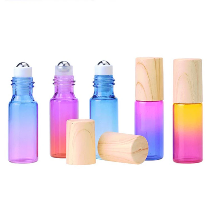 Glass Roll On Bottles 10ml Gradient Color Empty Bottle Roller Ball For Essential Oil Travel Kit