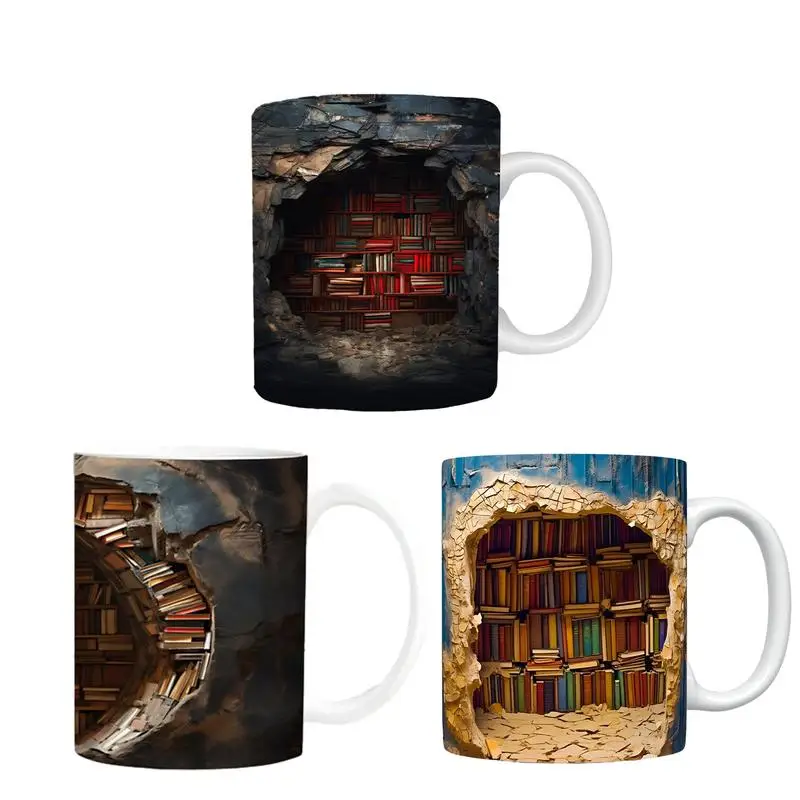 

3D книжная полка, кружка, винтажная зеркальная кофейная чашка, плоский цветной рисунок, книжка для влюбленных, керамическая кружка для кофе, чая, чашка, ридеры, посуда для напитков, кружка