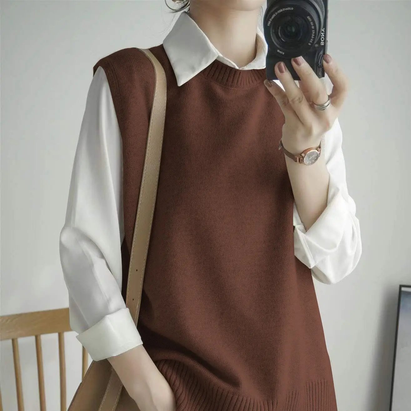 Women Vest Tops, Sleeveless Split Solid Color Crop Street Casual Party Wrap-Chest Vest