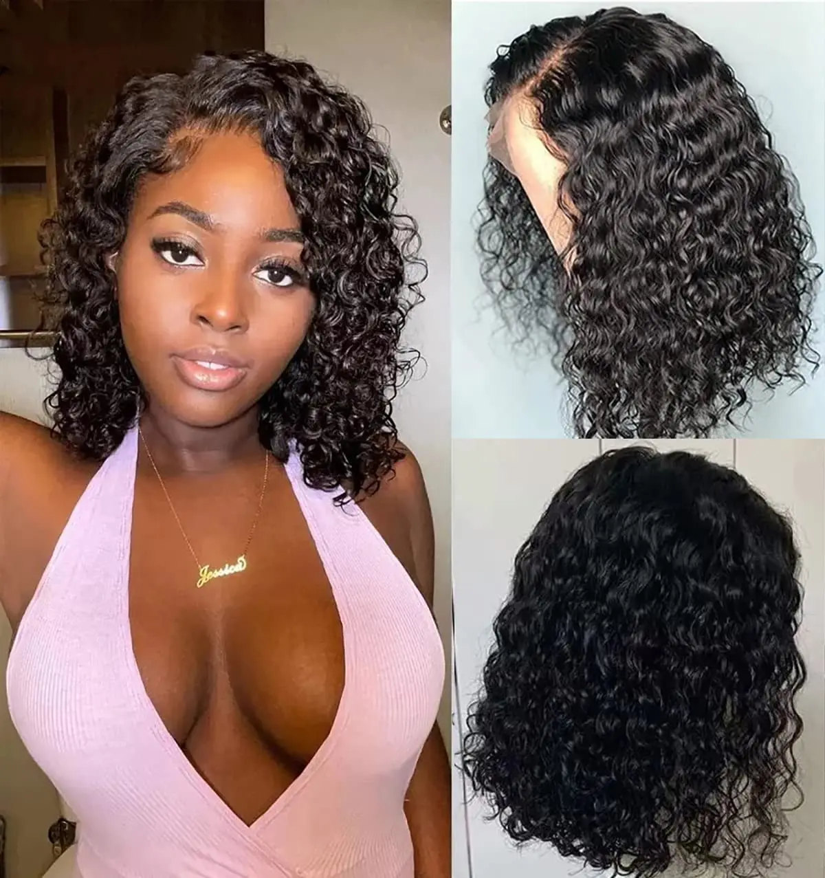 

16 Inch Curly Bob Wigs Human Hair 13x4 HD Lace Front Human Hair Wig 180% Density Pre Plucked Glueless Deep Curly Wave Wig