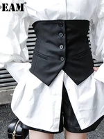 [EAM] Women Black Button Split Joint Asymmetrical Loose Fit Vest New Sleeveless   Fashion Tide Spring Autumn 2025 1K371 1