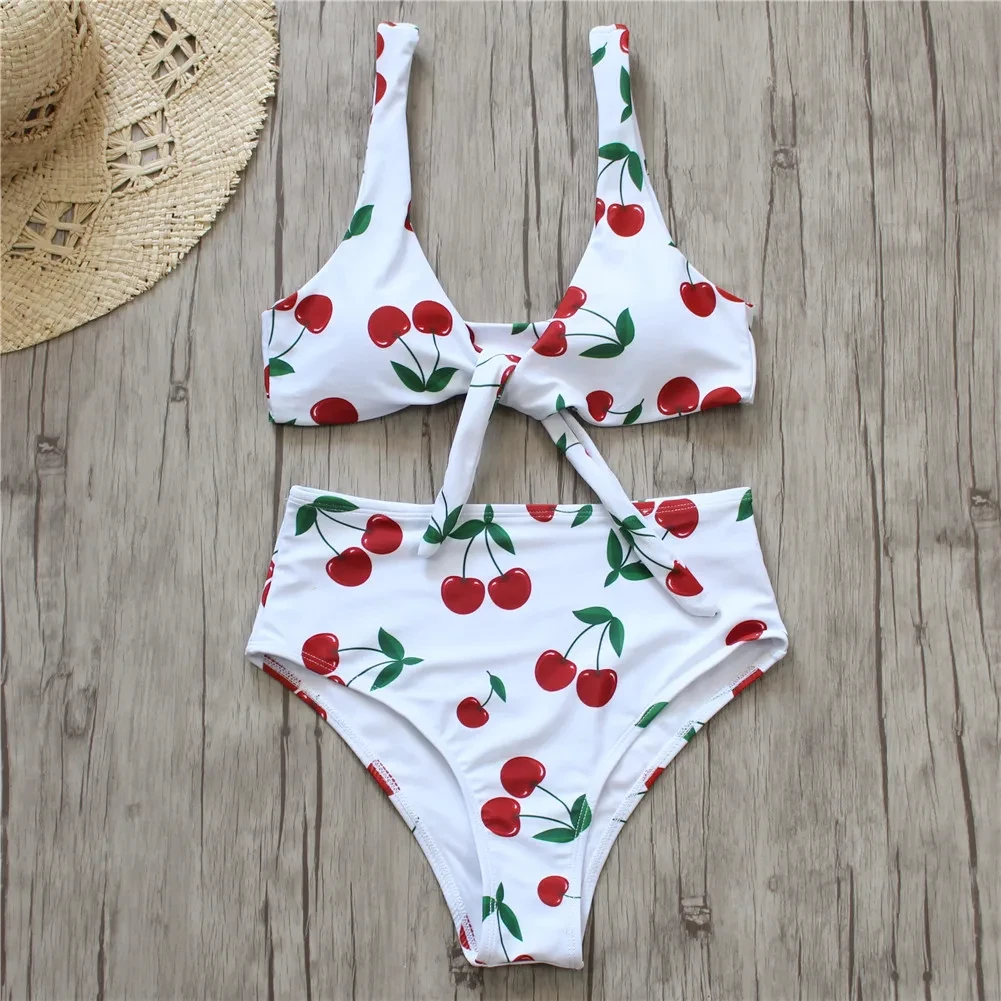 Swimwear Zaful Cherry Bikini Cherry Print Bikini Push Up Front