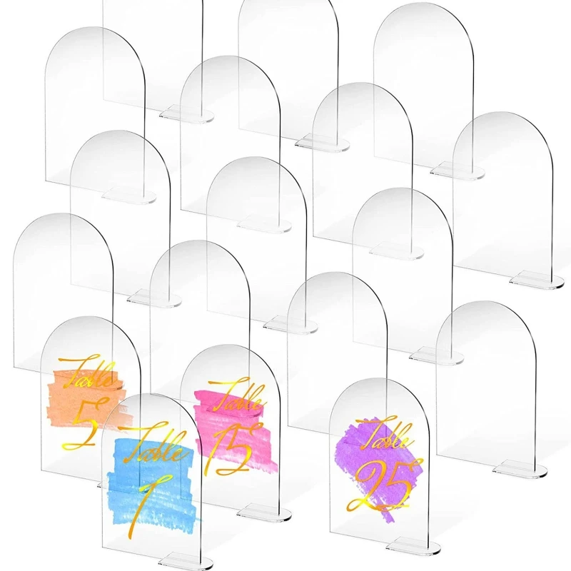 Place Cards Wedding Table Numbers 5pcs DIY Blank Acrylic Arch Table Sign Guest Name Tag Round Top Clear with Stand Arch Table Numbers