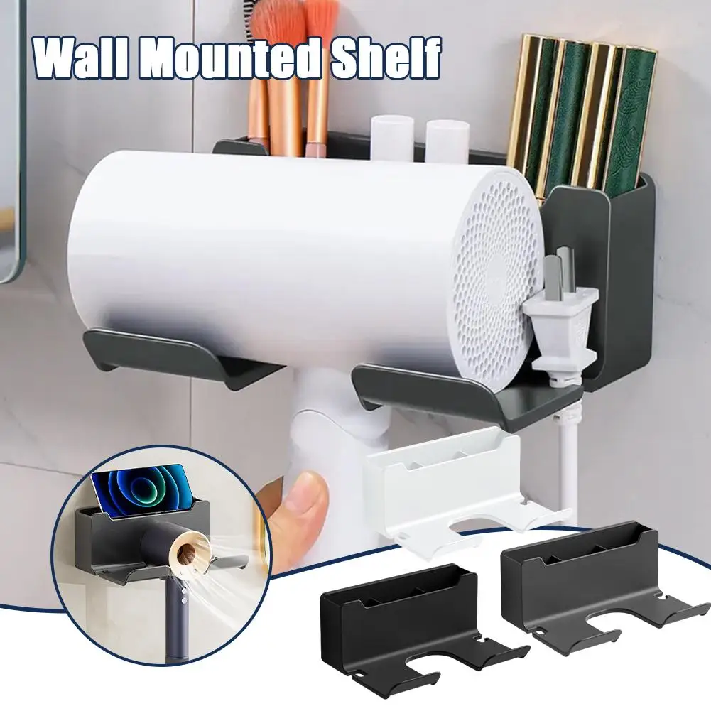 Hair Dryer Wall Mounted Shelf Cradle Straightener Stand Shelf Bathroom Blower Accessories Hairdryer Toilet Box Organizer