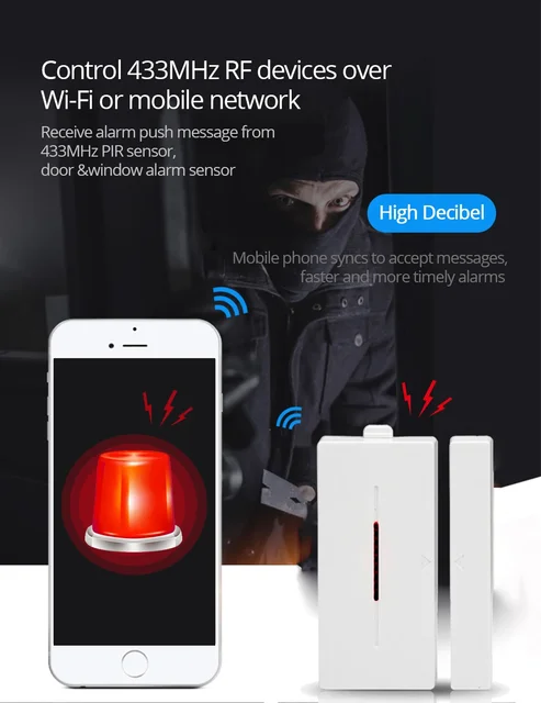 ACJ 433Mhz Door Magnetic Sensor Wireless Window Alarm Detector Support RF433 Control Smart Home Alarm Host Security System 2