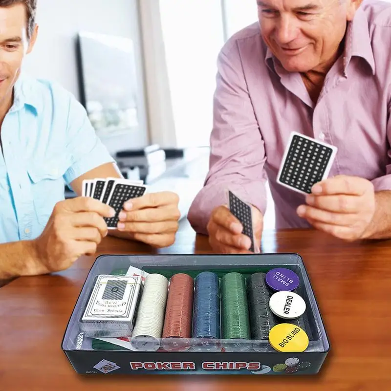 Clay Poker Chip Set Casino Ceoins Poker Metal Entertain Coeins Dollar Monte Carlo Chips Card Decks Chips Chip Holder Tin Storage 6