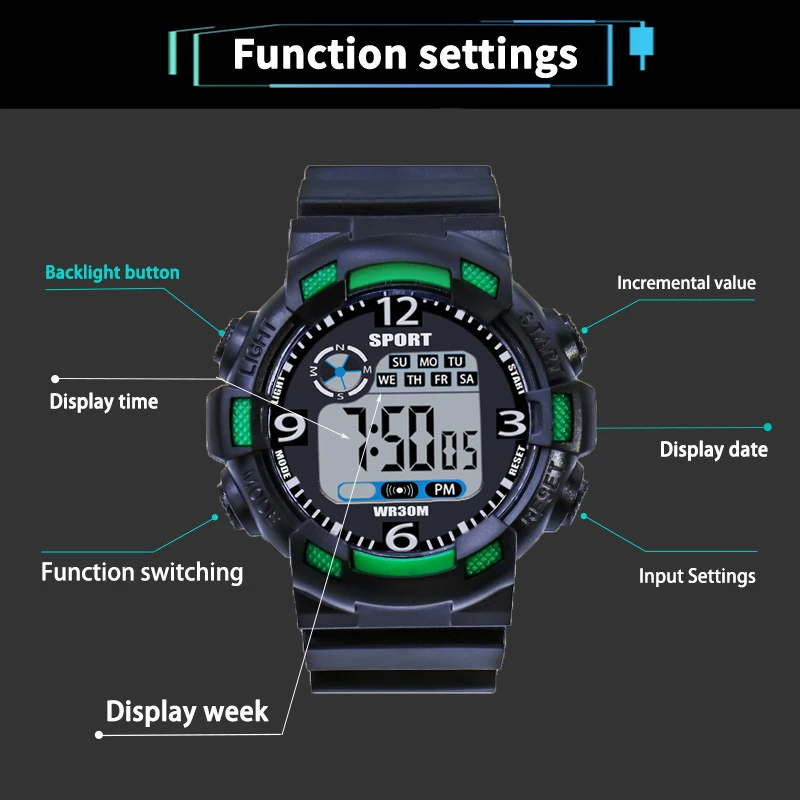 S04258295f3b1484386123de020620e53L Military Digital Watch for Men Outdoor Men's Sports Watches Clock Waterproof Luminous Chronograph Student Electronic Wristwatch Mallzona