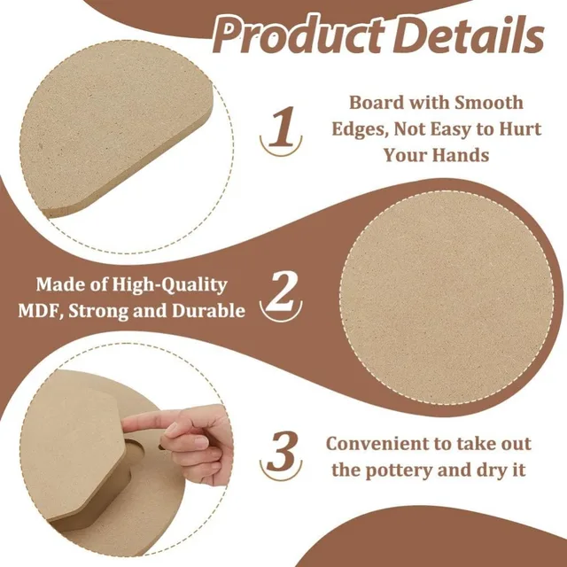 Chauve-souris intérieure pour roue de poterie, planche de cale ronde et Portable en argile de 12 pouces avec 6 tampons hexagonaux de 7.8 pouces, chauves-souris rondes en argile 4
