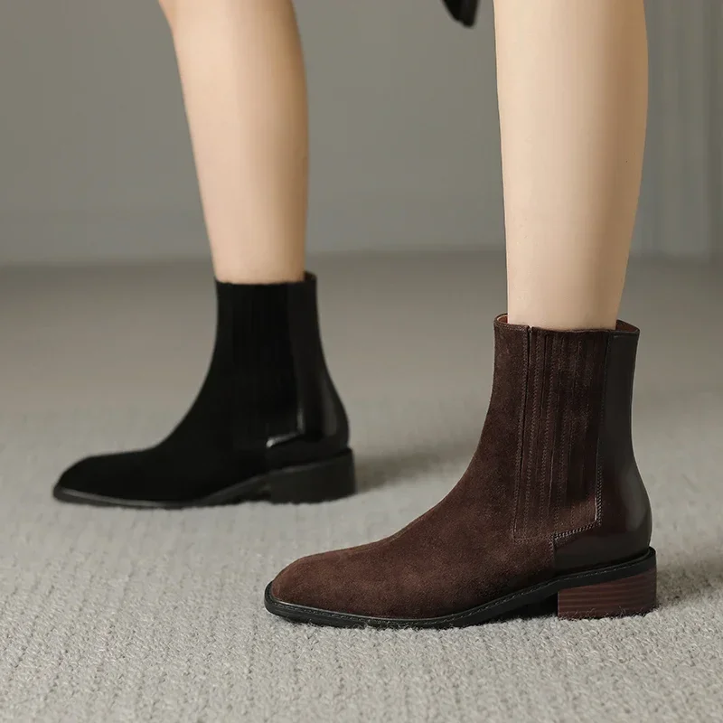 

2023 New Autumn/Witner Kid Suede Women Boots Ankle Boots Women Shoes Retro Chelsea Boots Handmade Shoes Genuine Leather