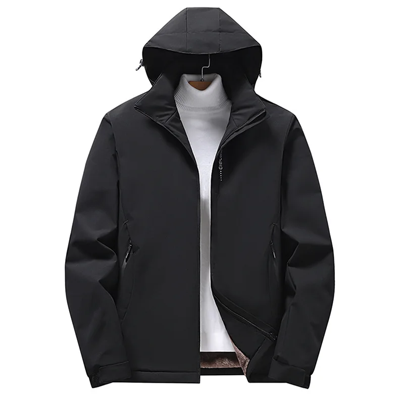 Men Winter Casual Clothing Warm Thick Fleece Parkas Jacket Coat  Black  Autumn Fashion Pockets Windproof Parka Male Plus Size