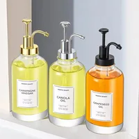 Nouveaux distributeurs de savon en verre de 500 ml, distributeur de savon liquide portable amélioré avec pompe, flacon transparent pour liquides, distributeur de sirop de café 5