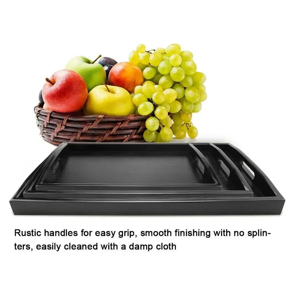 Wooden Pallet Serving Tray Large Black Wood Rectangle Food Tray Breakfast with Handles Kitchen Storage Tea Tray 5