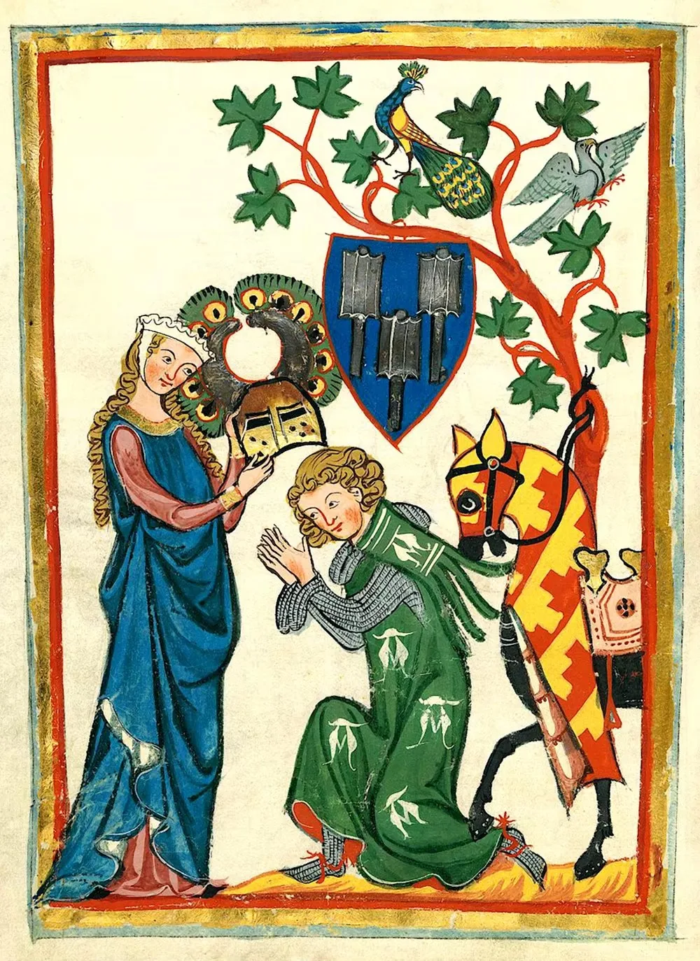 Vintage Medieval Lovers on Horse Canvas Art Print - Retro European Wall Décor