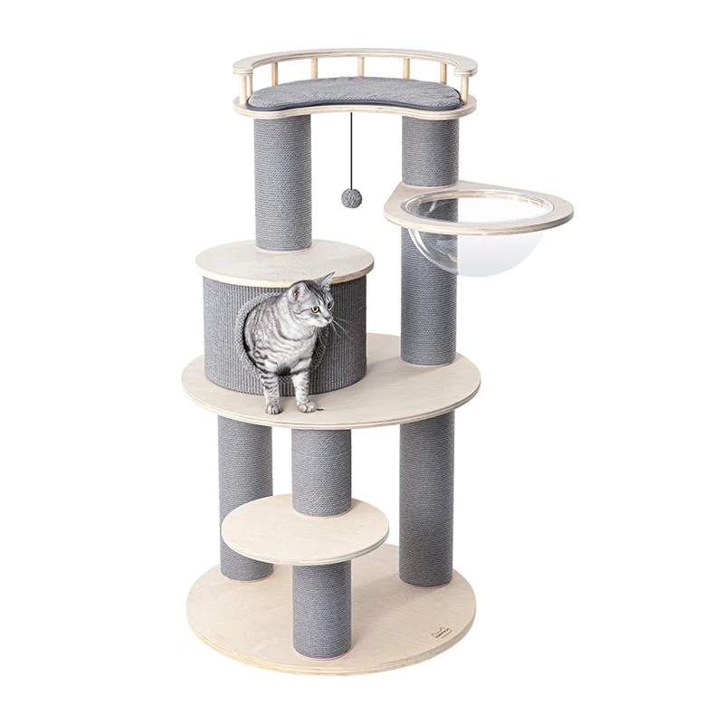 Imported Solid Wood Multi-layer Cat Tree, Bed, And Tower Combo A Large Cat Tower Made From Durable Wood
