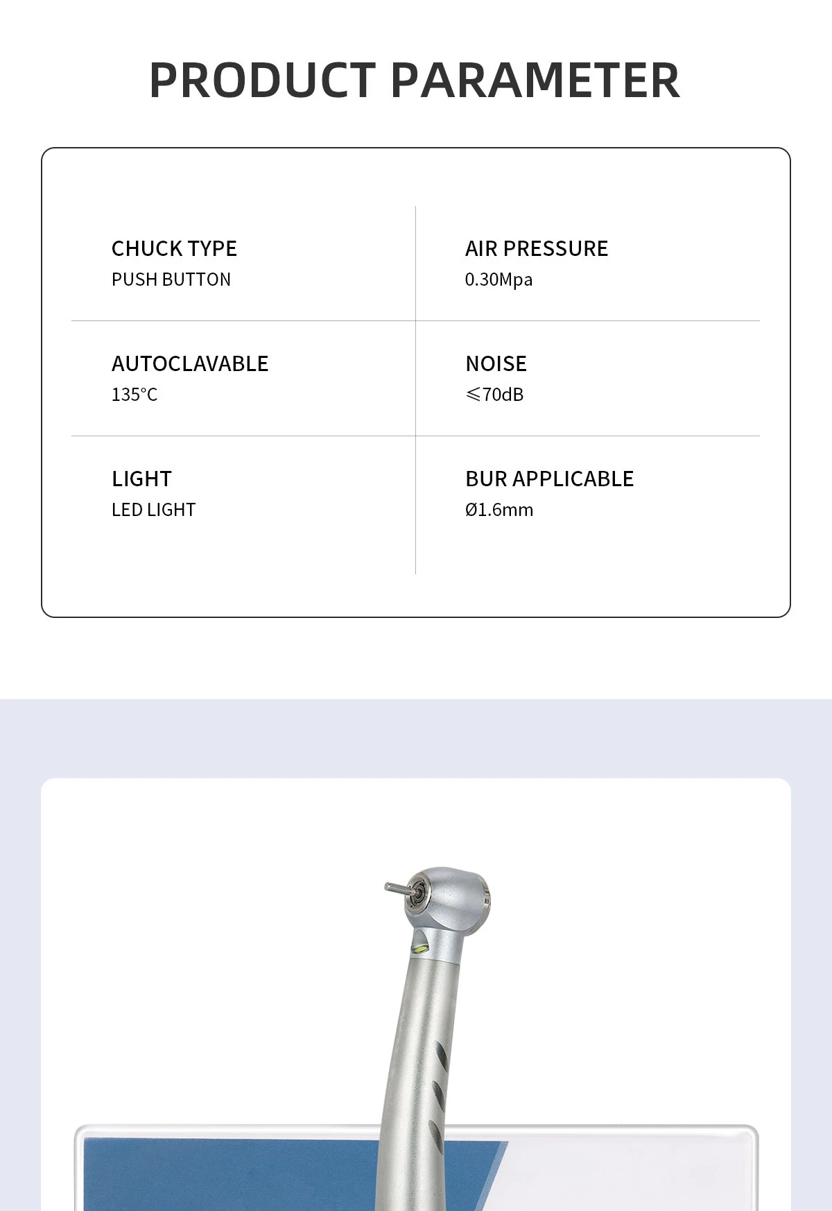 AZDENT Dental Integrierter E-Generator, LED-Hochgeschwindigkeitshandstück, Keramiklager, Standardkopf, Druckknopf, 4 Wasserspray, Zahnmedizin – Detail 5