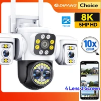 8K 16MP Yoosee WiFi Camera Outdoor Four Lens Three Screen CCTV Ai Track Video PTZ 360° Surveillance WiFi Security Camera Onvif